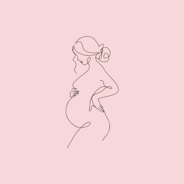 Illustration minimaliste d'une femme enceinte représentant l'accompagnement lors de la grossesse proposé par la doula r'Eve