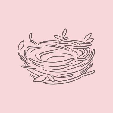 Illustration représentant un nid, symbole de cocon, accueil dans un espace doux sur fond rose