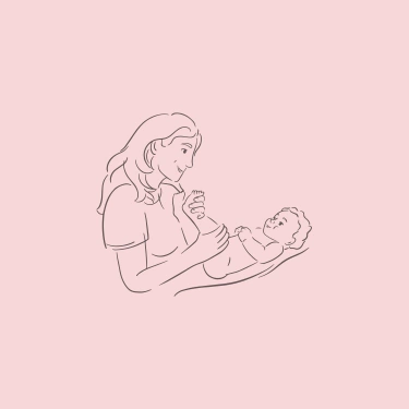 Illustration minimaliste d'une maman massant les pieds de son bébé lors d'un atelier donné par la doula r'Eve